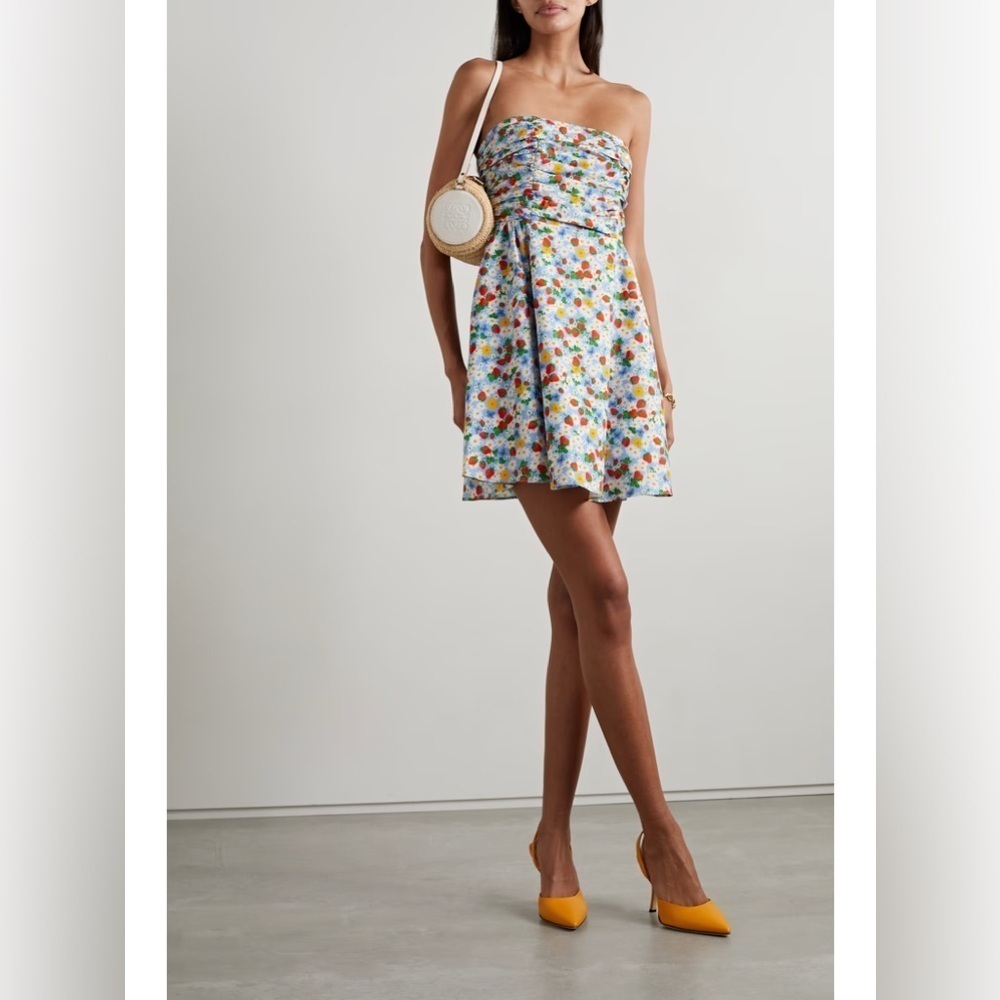 HVN karla Strapless Ruched Mini Dress Strawberry Print NWT